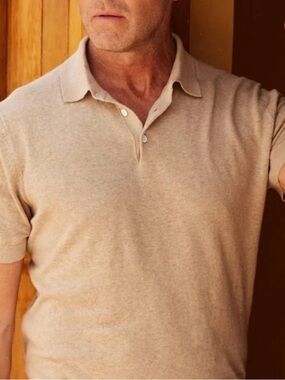 NWT Collars and Co Toscano Tan Cotton Linen Polo Medium